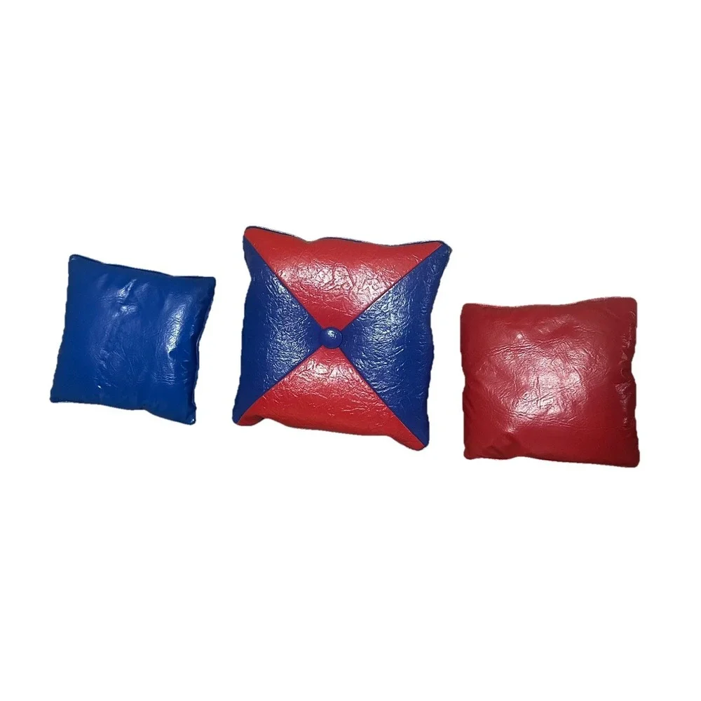 Vintage Retro Naugahyde Vinyl Throw Pillows Red Blue Square set of 3